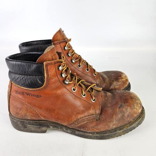 Vintage Red Wing SuperSole Rubberneck Leather Work Steel Toe Boots Size: 8 B
