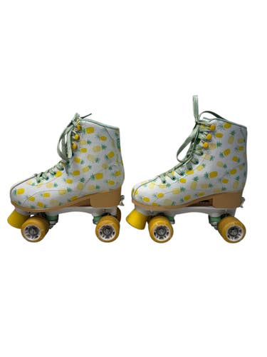 Used RollerDerby PINEAPPLE Junior Roller Quad Skates White Adjustable 11835-S000213933