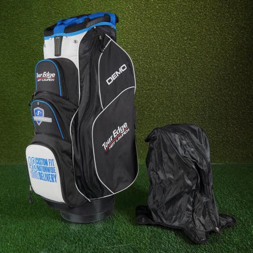 Tour Edge Hot Launch Demo Logo 16-Way Cart Golf Bag Black White Blue, Rain Hood!