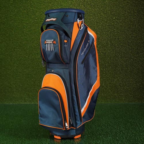 Bay Boy Revolver FX Cart Golf Bag 14-Way Rotating Top Navy / Orange + MINTY!!