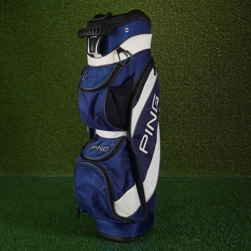 PING Traverse Compact Cart Golf Bag 14-Way Divider Blue White, Cooler Pocket!