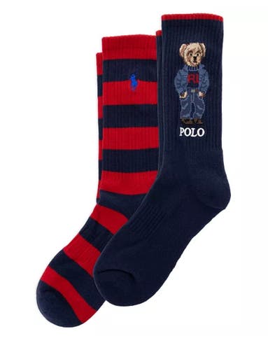 Polo Ralph Lauren Bear and Striped Socks Men's Size 6-13 (2-Pack)