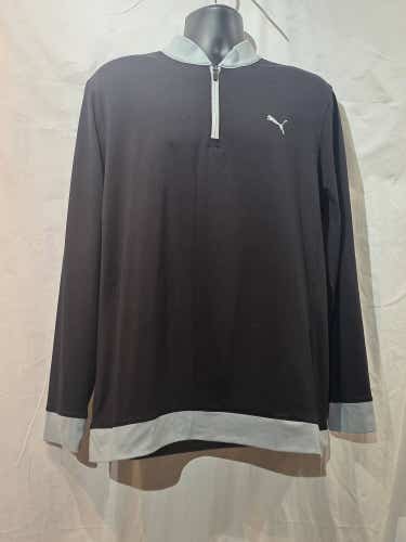 Puma Golf Mens 1/4 Zip Pullover Long Sleeve Shirt Black Grey Size Medium