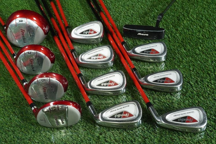 WILSON FIRESTICK MEN'S 12pc. HYBRID GOLF SET 7-PW,SW,1W,3W,5W,3H, MIZUNO PUTTER