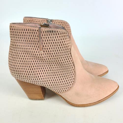 Frye Jennifer Bootie Side Zip 3" Stacked Heel Perforated Suede Blush Women's 7 M