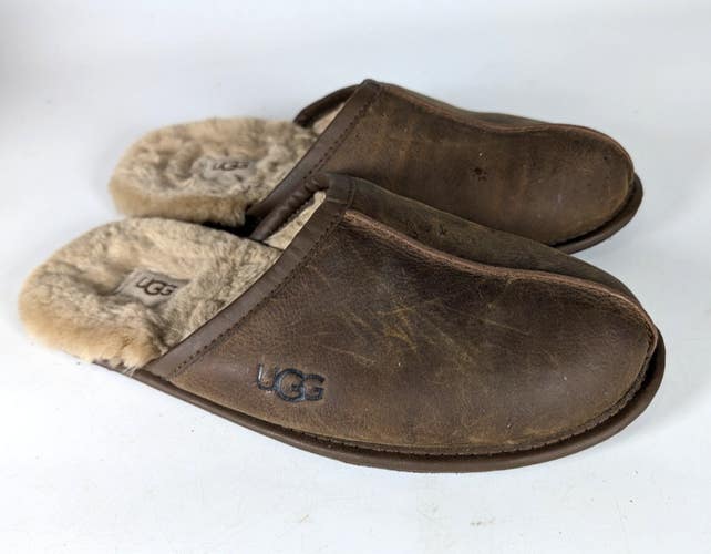 UGG Australia Men's Scuff Leather Sheepskin Slippers Size: 10 Brown Slip On