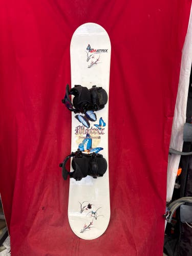 Snowboard: Matrix Boardsports snowboard with a blue-and-black butterfly graphic, 130cm