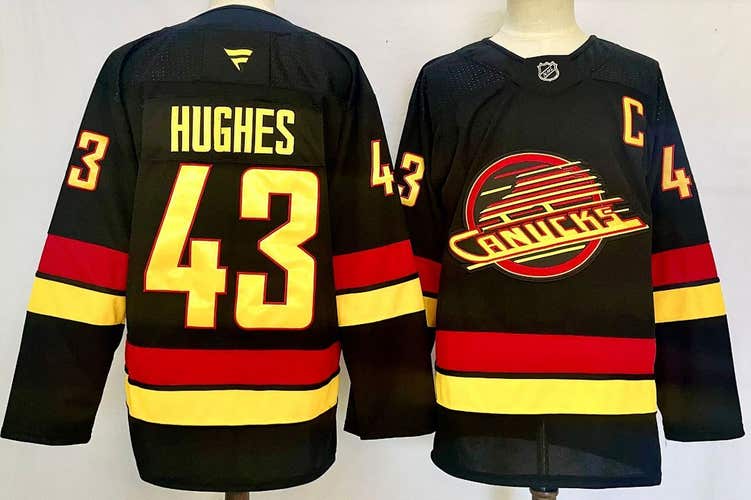 Vancouver Canucks Quinn Hughes #43 Stitched Black Jersey Reverse Retro Hockey Jersey Size 52