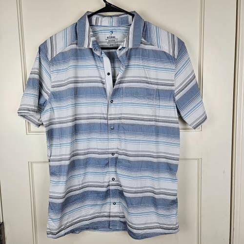 KUHL Shirt Mens Size: M Blue Plaid Snap up Konquer Short Sleeve Hiking Travel
