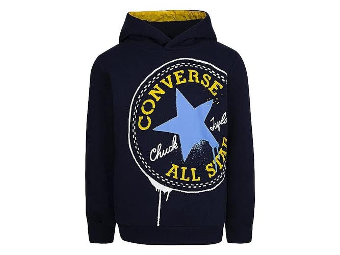 Converse Spray Hoodie Big Kids Large Black Cotton Graphic Print Pullover RED464