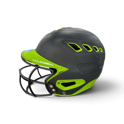 Used BoomBah Batting Helmet w/Mask Lime Green One Size 7-7 3/4 11735-S000371103