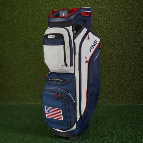 PING Pioneer Cart Golf Bag Blue / White 15-Way Divider W/ USA Flag ~ Nice!!