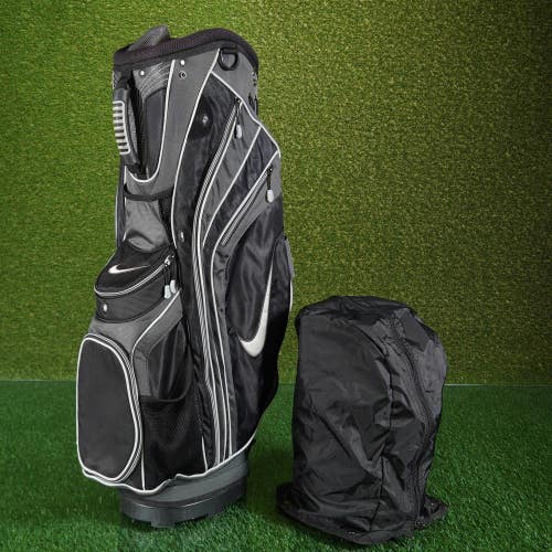 Nike Cart Golf Bag Black / Gray Compact 14-Way Cooler Pocket & Rain Hood ~ Nice!