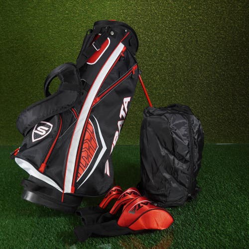 Callaway Strata Stand Golf Bag Black / Red 7-Way Divider W/ 3 Headcovers+Hood
