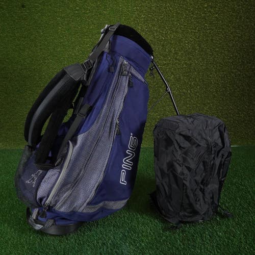 PING Vintage Hoofer Design Canvas J Stand Bag Blue 4-Way Divider, Hood ~ WOW!!