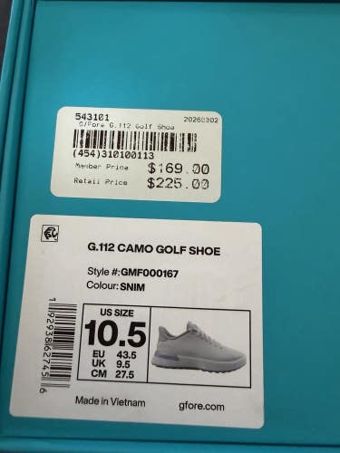 G/Fore G.112 Camo Mens Golf Shoe - Snow/Nimbus - Size 10.5 NEW