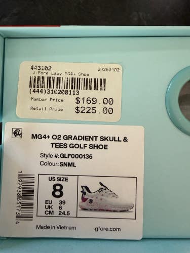 G/Fore Lady MG4+ O2 Skull & Tees Womens Golf Shoe - SNML - Size 8 NEW