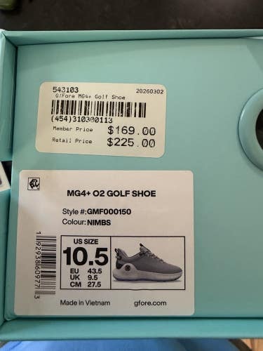 G/Fore MG4+ O2 Mens Golf Shoe - Nimbus - Size 10.5 NEW