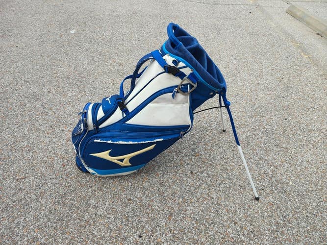 Mizuno 6-Way Dual Strap Golf Staff Stand Bag Blue/White w Raincover