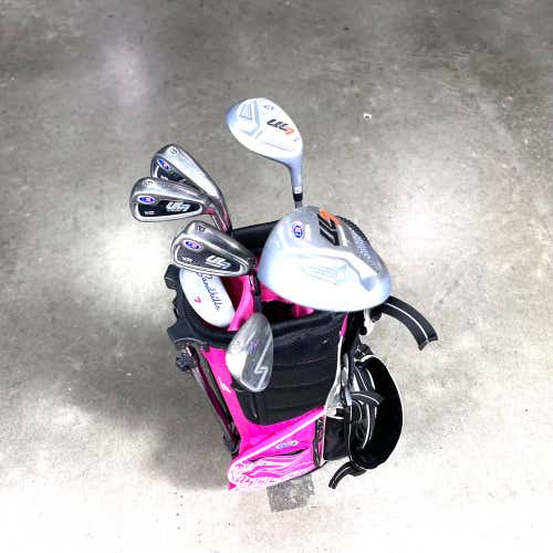 US Kids Ultralight Wt-20 Club Set DR 4H 6 & 8 PW SW Putter 51" Orange JR RH +Bag