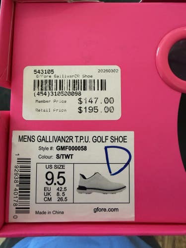 G/Fore Gallivan2r T.P.U. Mens Golf Shoe - STWT - Size 9.5 NEW