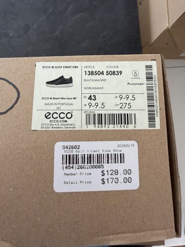 ECCO Golf Street Vibe Mens Golf Shoe - Black/Magnet - Size 9-9.5 NEW