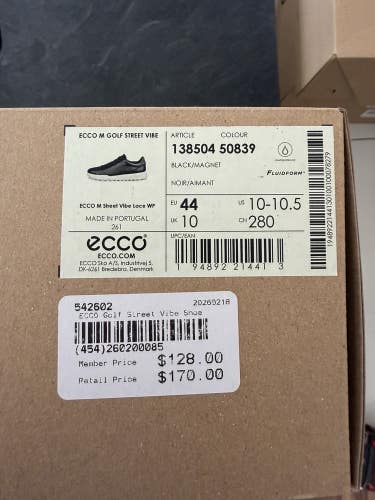 ECCO Golf Street Vibe Mens Golf Shoe - Black/Magnet - Size 10-10.5 NEW