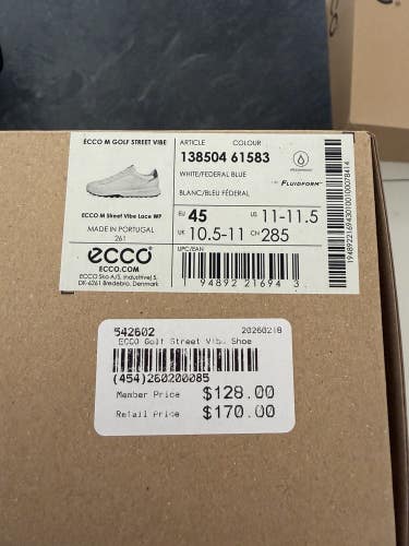 ECCO Golf Street Vibe Mens Golf Shoe - White/Federal Blue - Size 11-11.5 NEW
