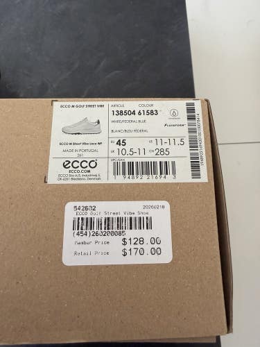 ECCO Golf Street Vibe Mens Golf Shoe - White/Federal Blue - Size 11-11.5 NEW