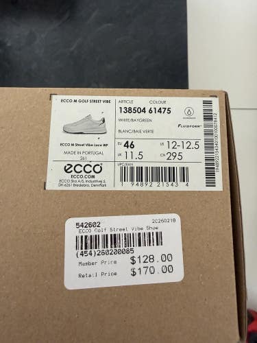 ECCO Golf Street Vibe Mens Golf Shoe - White/Bay Green - Size 12-12.5 NEW