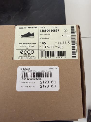 ECCO Golf Street Vibe Mens Golf Shoe - Black/Magnet - Size 11-11.5 NEW