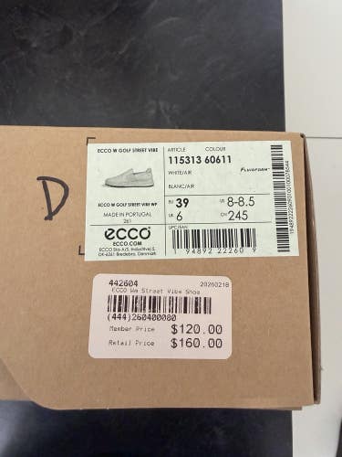 ECCO Golf Street Vibe Womens Golf Shoe - White/Air - Size 8-8.5 NEW