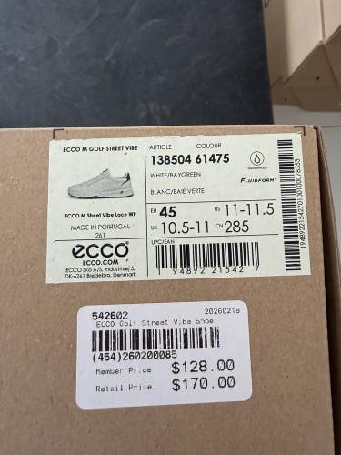 ECCO Golf Street Vibe Mens Golf Shoe - White/Bay Green - Size 11-11.5 NEW
