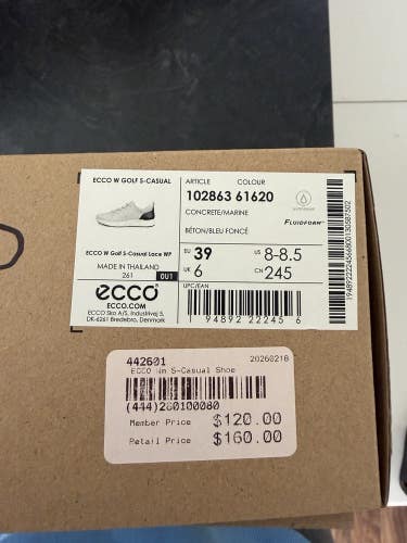 ECCO Golf S-Casual Womens Golf Shoe - Concrete/Marine - Size 8-8.5 NEW