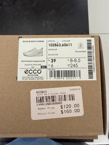 ECCO Golf S-Casual Womens Golf Shoe - White/Air - Size 8-8.5 NEW