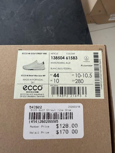 ECCO Golf Street Vibe Mens Golf Shoe - White/Federal Blue - Size 10-10.5 NEW