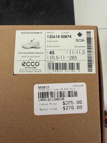 ECCO Golf BIOM C5 BOA GTX Mens Golf Shoe - White - Size 11-11.5 NEW