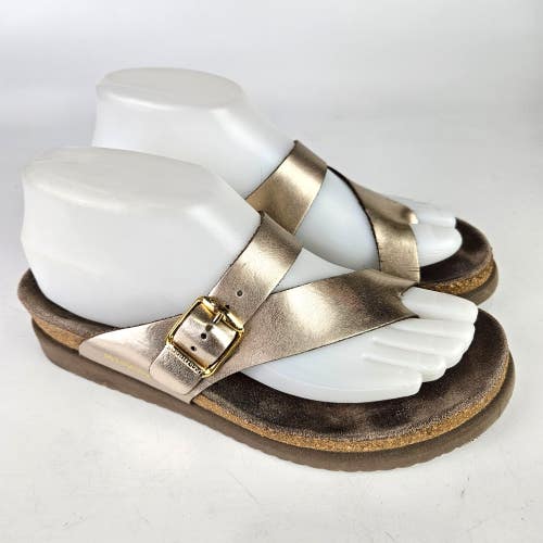 Mephisto Helen Gold Leather Toe Loop Slide Sandals Shoes Women's Size: 37 / 6