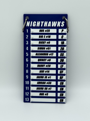 Custom Baseball Lineup Board – 13 Sliding Player Tabs – Team Name & Colors