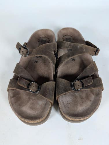 Mephisto Hannel Slide Sandals Women's Size: 36 / 6 Brown Leather Shoe