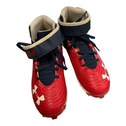 Used Under Armour HARPER 4 MID BB/SB Cleats Red And Navy Blue Junior 02.5 11450-S000526226