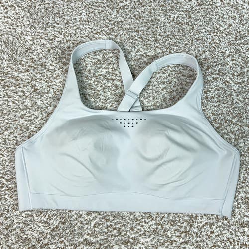 Athleta Sports Bra Womens 36C Gray Racerback Hook Back Running Workout Gym Logo