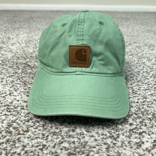 Carhartt Hat Mens One Size Green Canvas Leather Patch Strapback Cap Workwear Dad