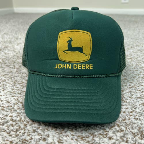 John Deere Hat Mens One Size Green Foam Mesh Trucker Snapback Cap Farm Tractor
