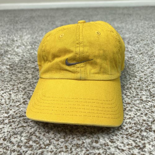 Vintage Nike Hat Mens One Size Yellow Made In USA Swoosh Strapback Cotton Dad