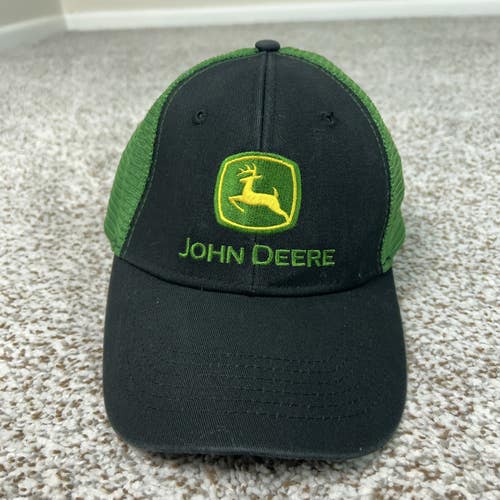 John Deere Hat Mens One Size Black Green Mesh Trucker Snapback Cap Farm Tractor