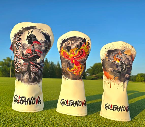 Golf Headcover Set - Samurai Driver, Phoenix Wood, and Koi Hybrid