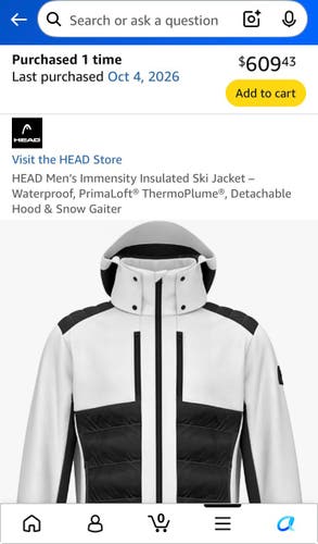 HEAD Men’s Immensity Insulated Ski Jacket – Waterproof, PrimaLoft® ThermoPlume®, Detachable Hood