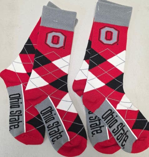 ST51 Mens NCAA OHIO STATE BUCKEYES Crew Socks Lot of 2 Pair MEDIUM New