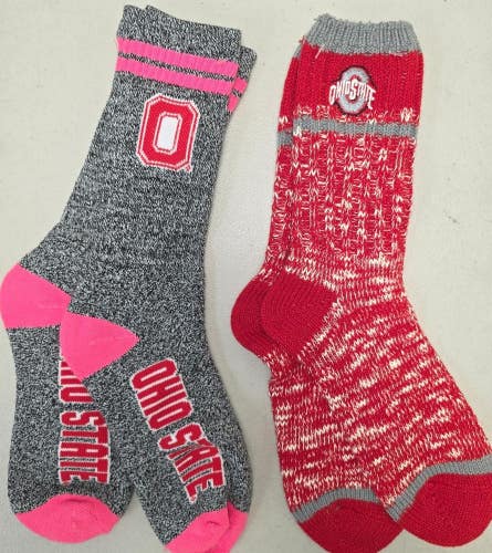 ST58 Mens NCAA OHIO STATE BUCKEYES Crew Socks Lot of 2 Pair MEDIUM New